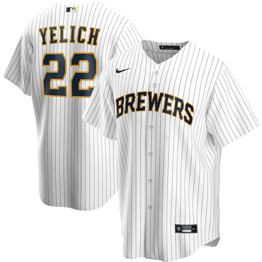 Mens Milwaukee Brewers 22 Christian Yelich Nike White Alternate Replica Player MLB Jerseys